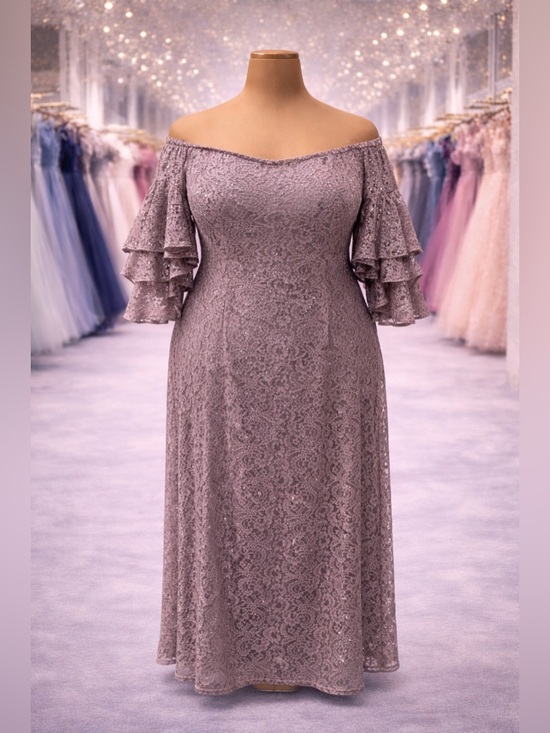 R&M Richards Dresses & Skirts - R&M Richards Off-Shoulder Lace A-Line Dress in Dusty Lavender